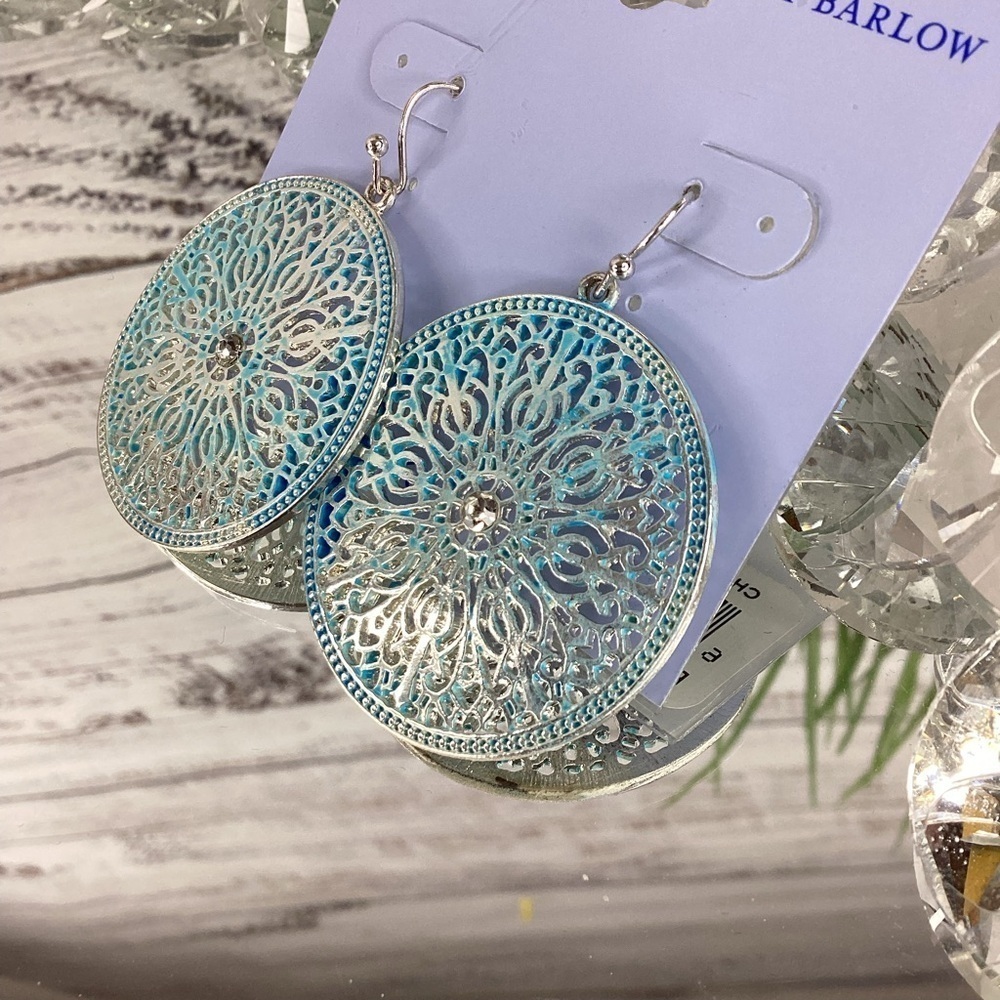 NEW PERIWINKLE BY BARLOW SILVER BLUE EARRINGS HOLIDAYS PARTY RHINESTONE‎ CIRCLE